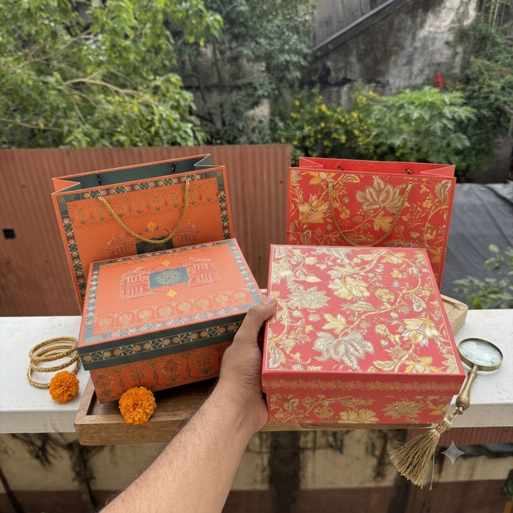 Jashan Top Bottom Hamper Box With Matching Bag Combo 1pc 8x8x3.5inch | Jaipur Rust