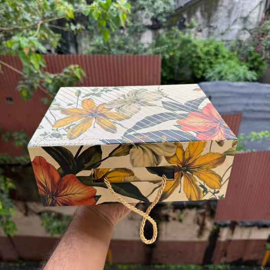 Premium Aesthetic Floral Print Collapsible Hamper Box with Gold Foiling Detailing