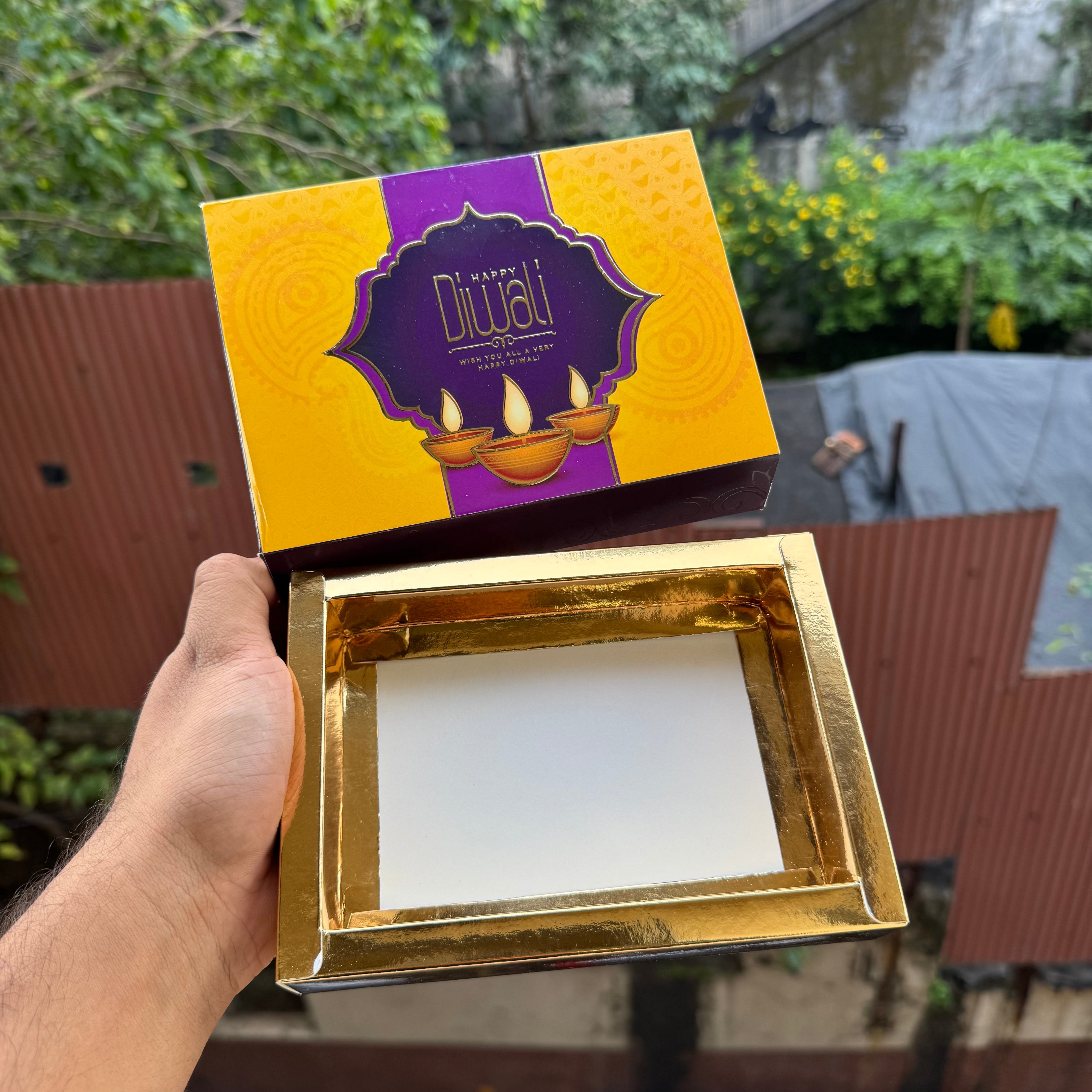 Diwali Slider Box (10pc) || 6 Cavity Size ~ Yellow & Plum