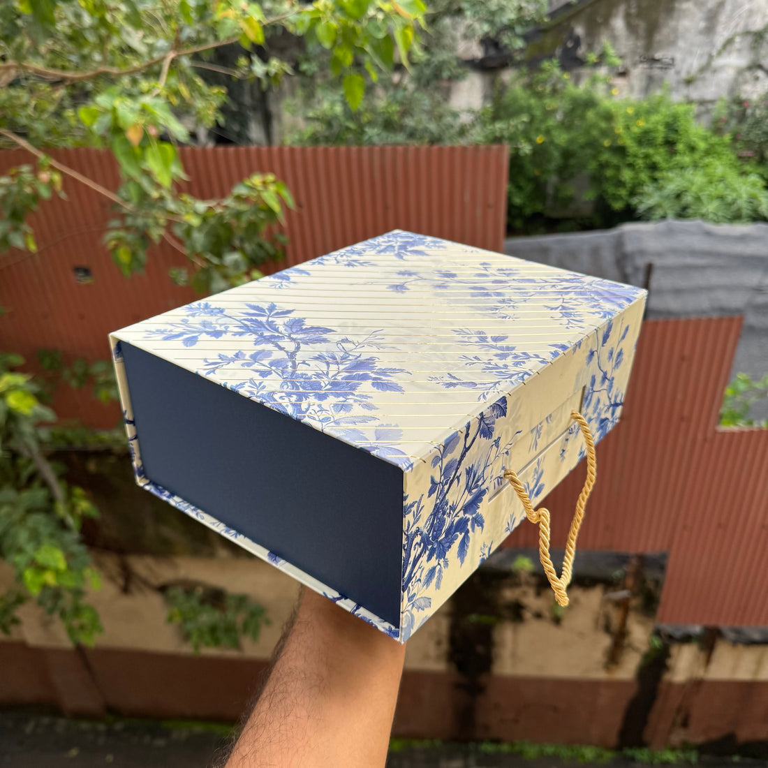 Premium Aesthetic Floral Print Collapsible Hamper Box with Gold Foiling Detailing