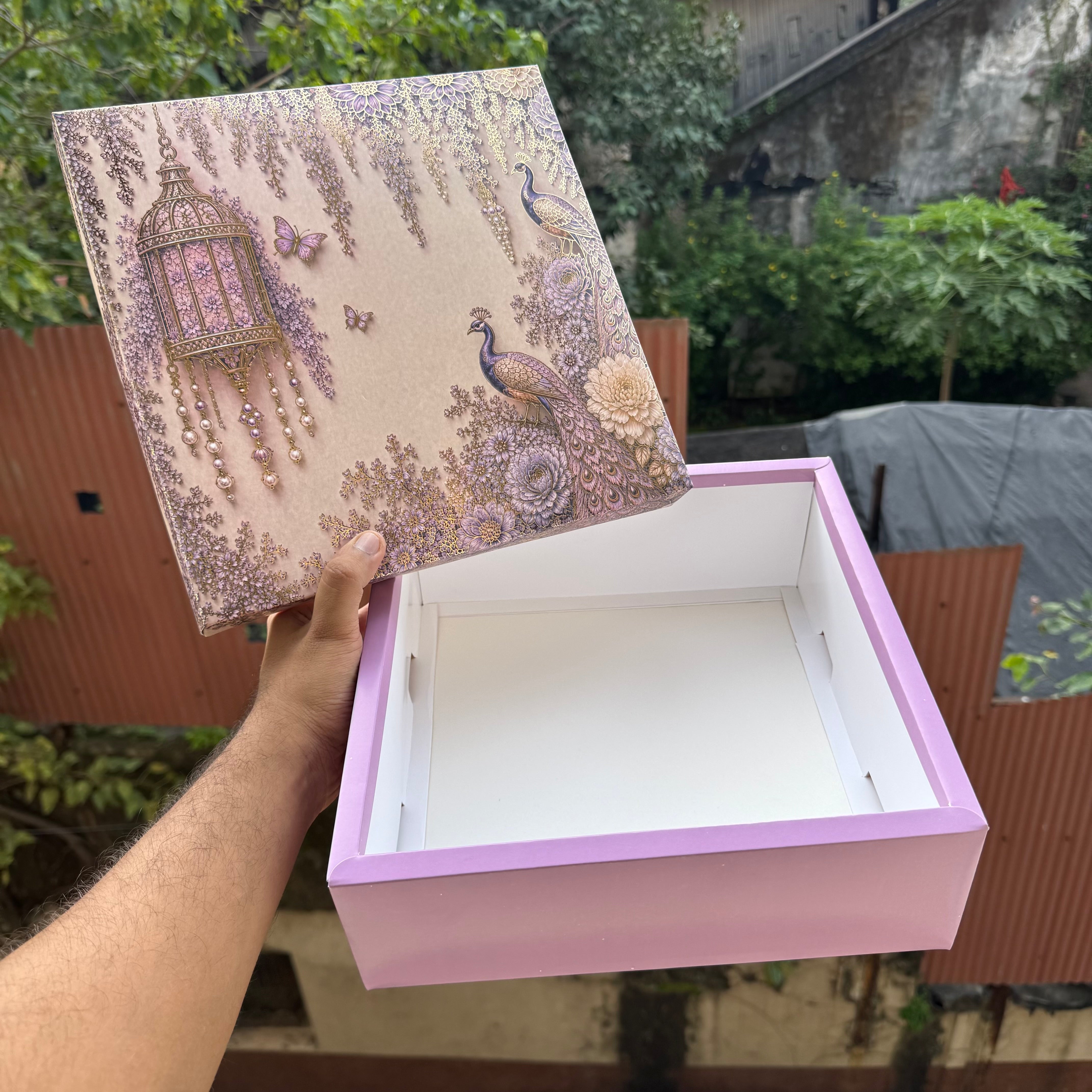Diwali ~ Mahal Top Bottom Hamper Box 10x10x3.75inch (10pc) | Purple