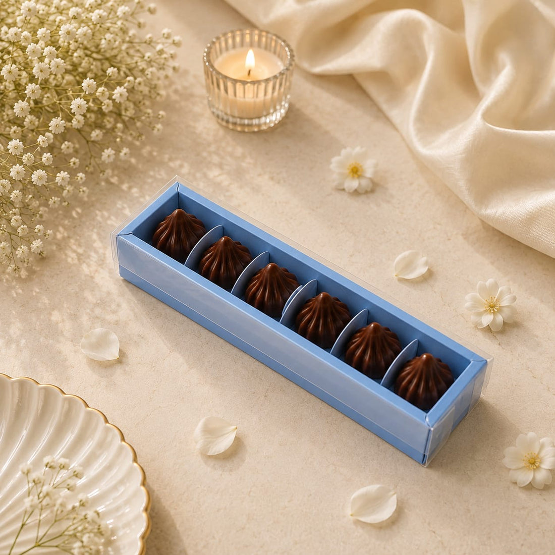 Pastel 6 Cavity Modak Box With Lid • Baby Blue • CK16