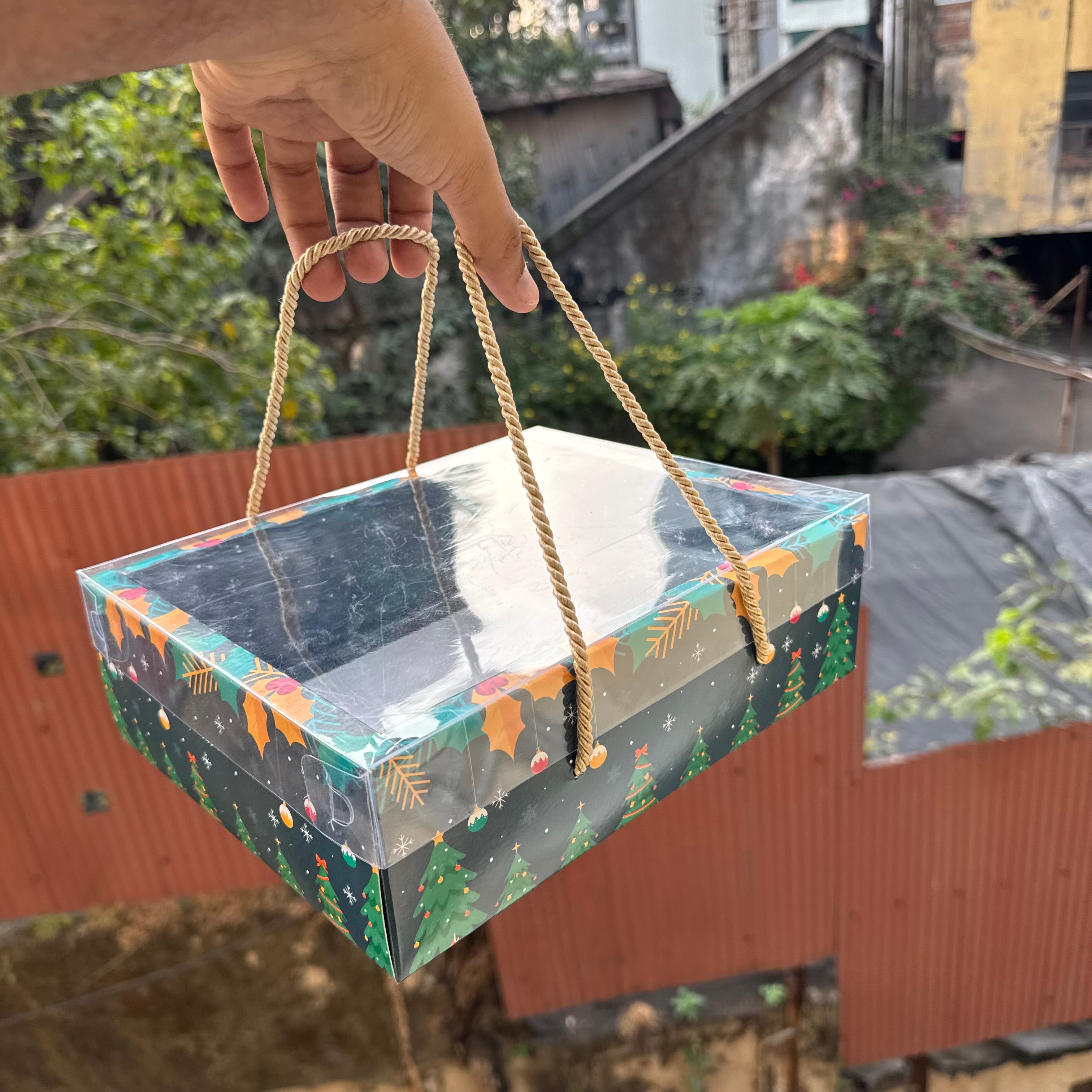 Christmas Hamper Box With Lid & String | Green (10pc)