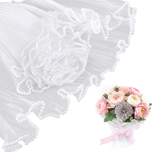 White Flower Wrapping Mesh | Pearl Edge Wrinkled Wavy Net Flower Wrapping Bouquet Paper