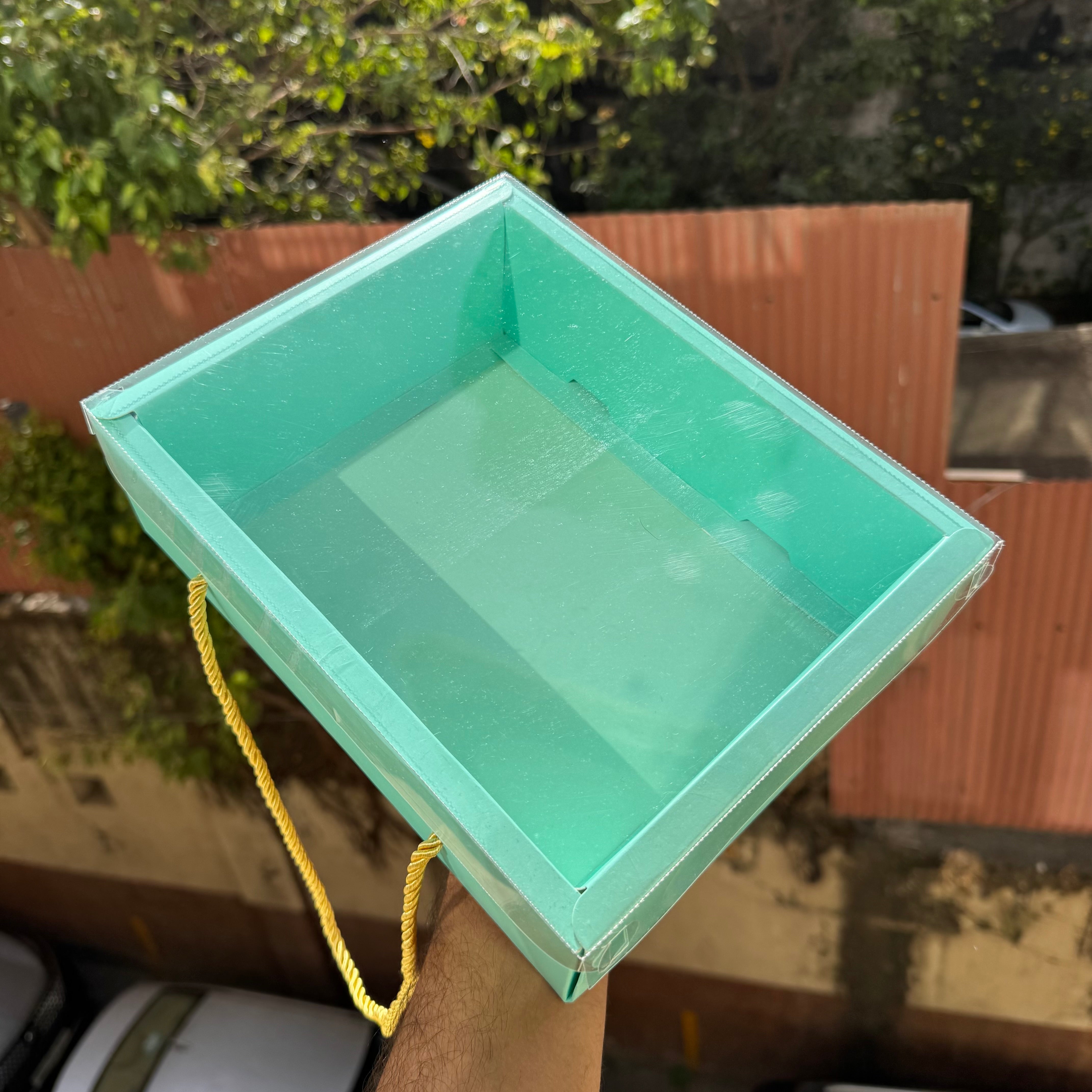 Mint Green Hamper Box With Transparent Lid And Handle (10pc)