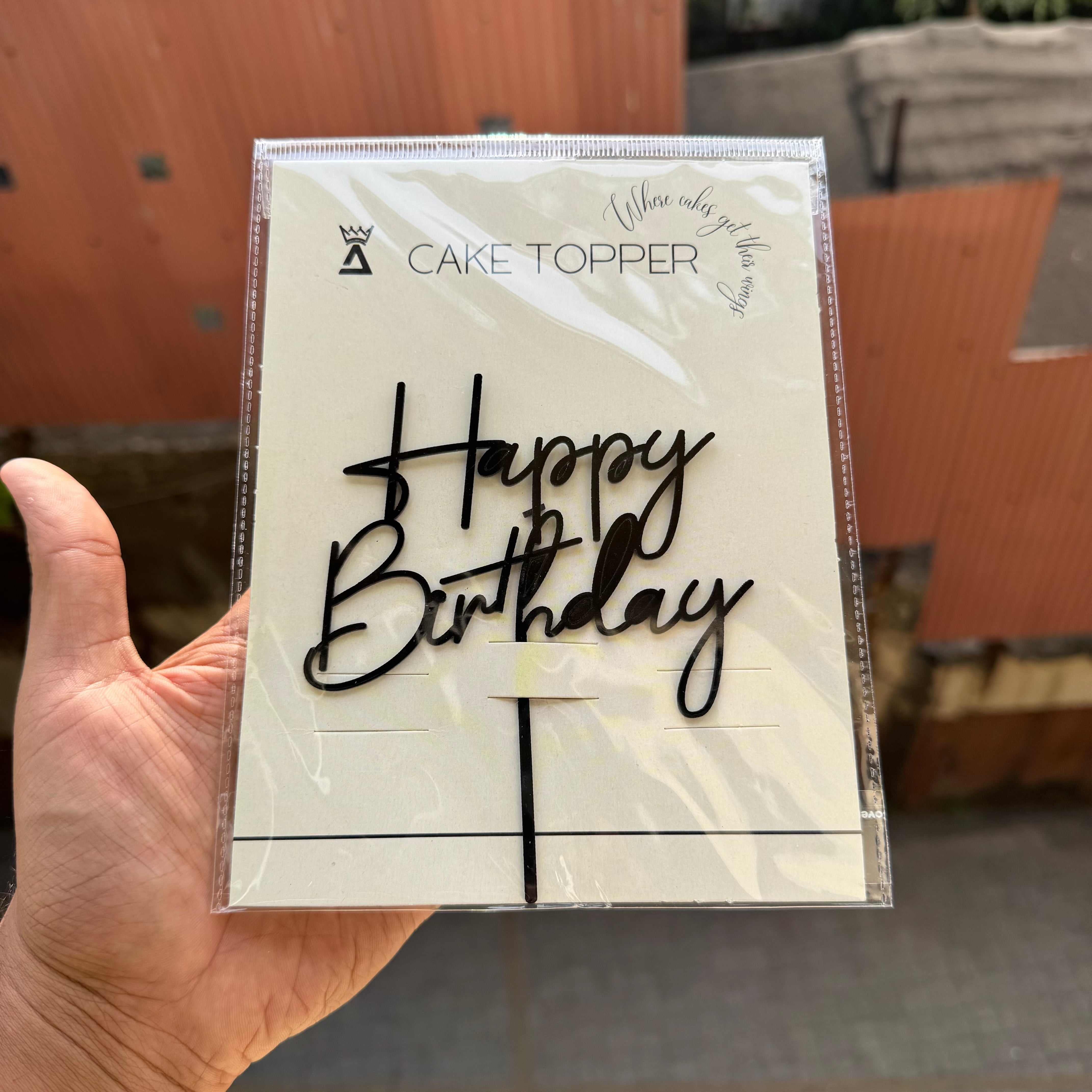 Happy Birthday Black Signature Font Topper (1pc) 5inch