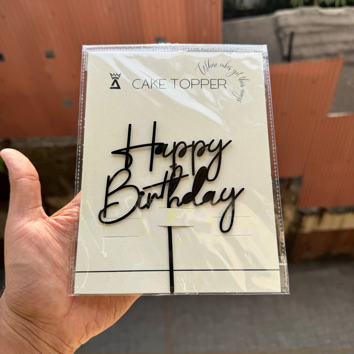 Happy Birthday Black Signature Font Topper (1pc) 5inch