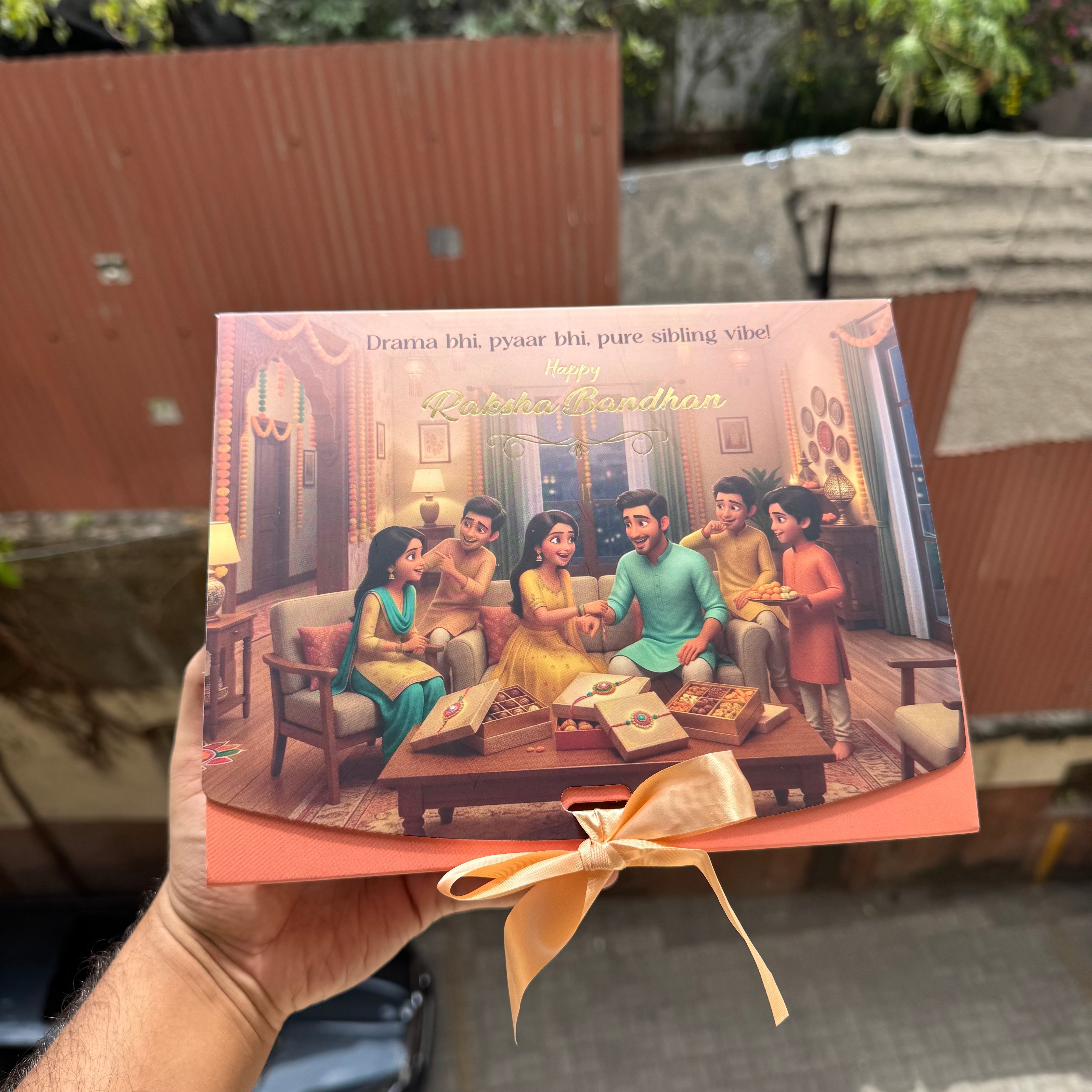 Rakhi Hamper Box With Ribbon - 9 by 7 by 3” • BK-94 Peach