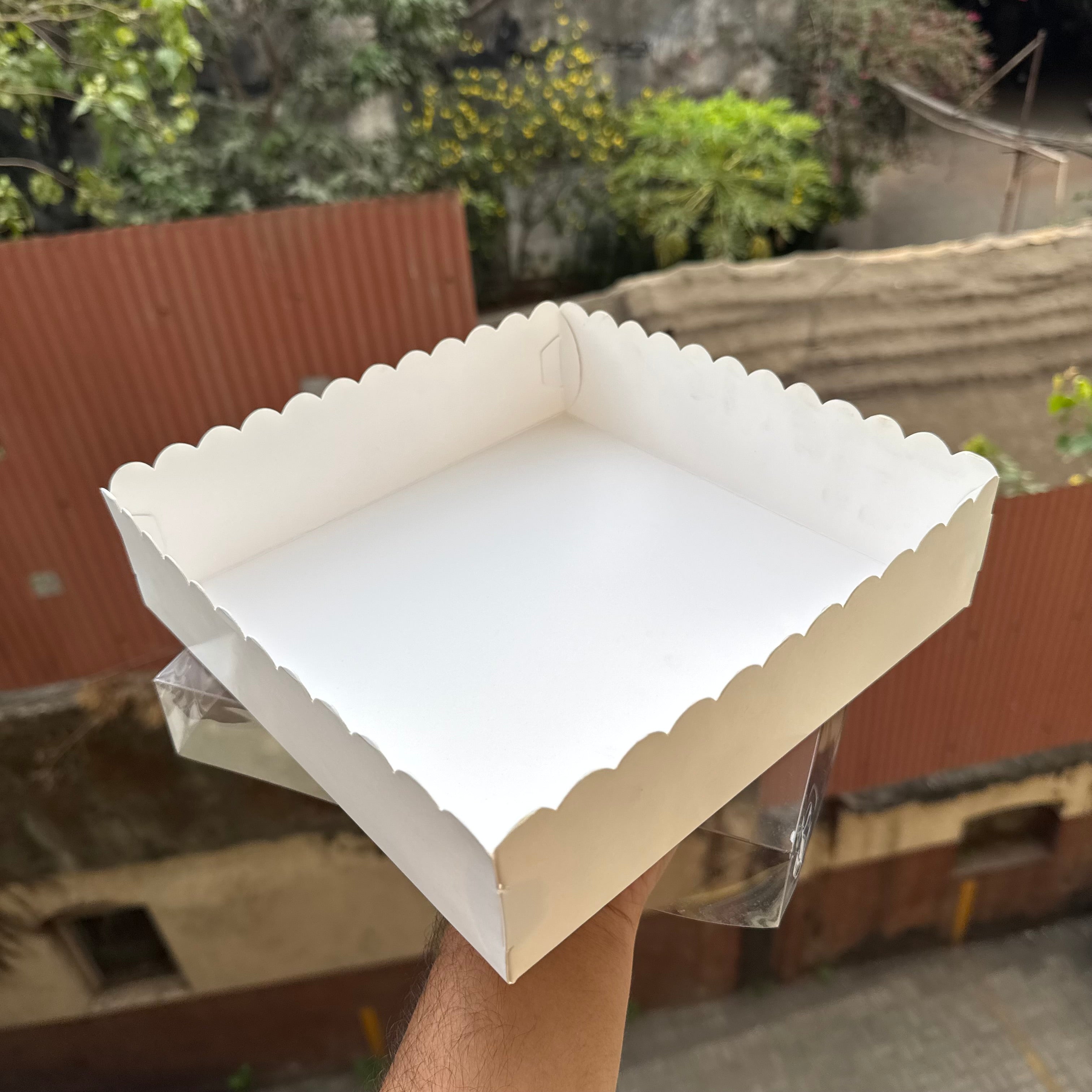 Square Frill Box With Lid (10pc) • BIG - WHITE