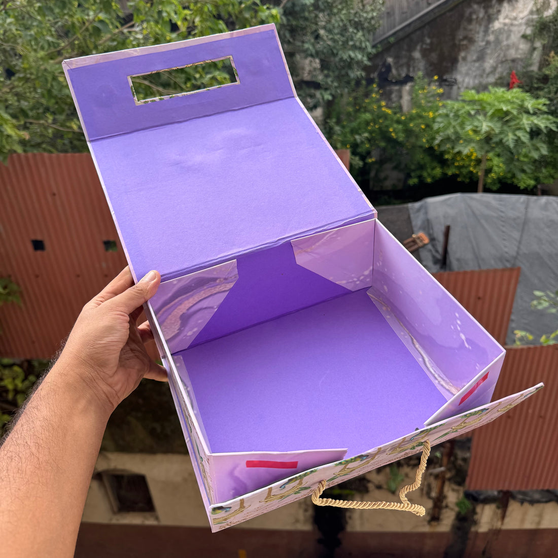 Bespoke Collapsible Hamper Boxes With Gold Foiling Detail and Handle • Lilac