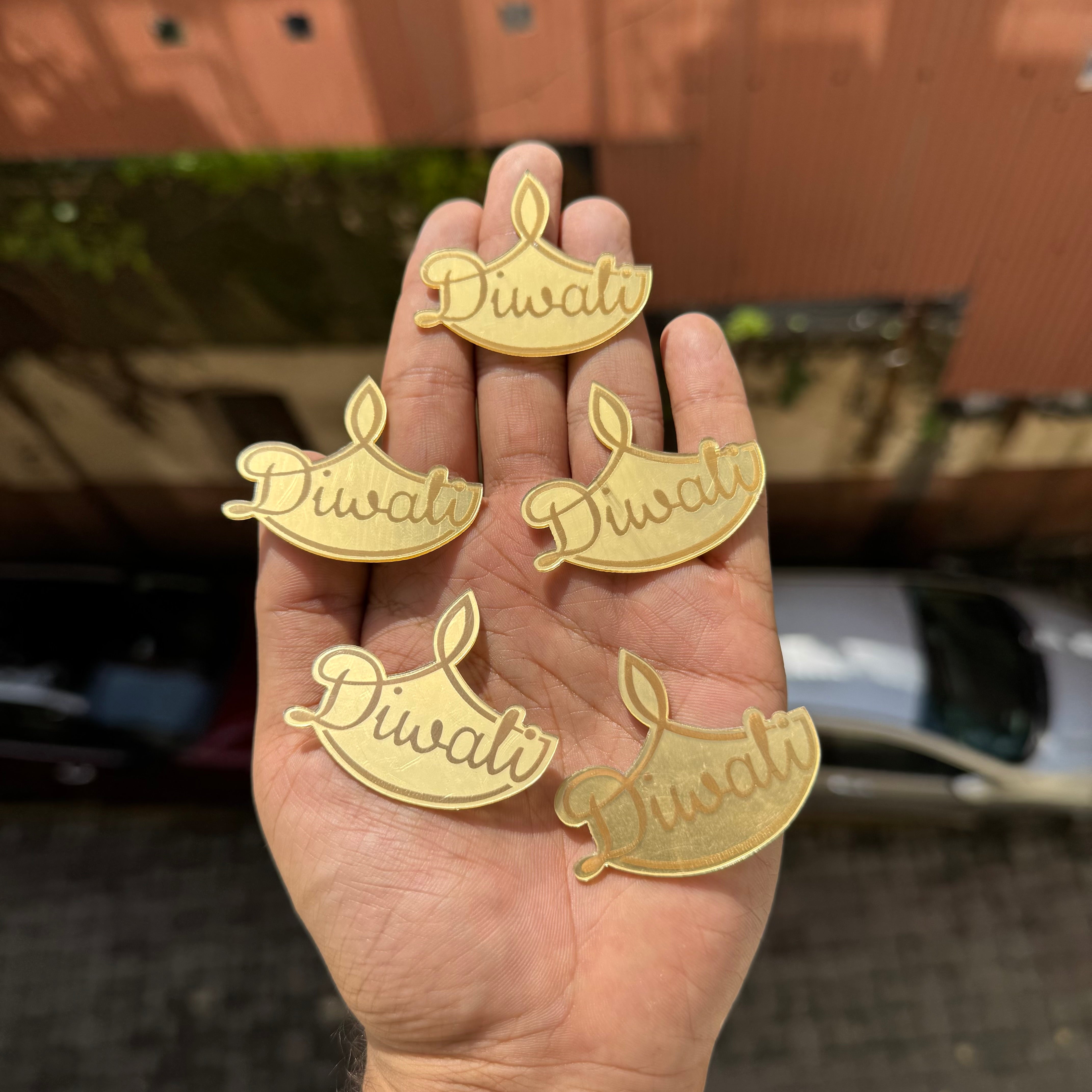 Diwali Acrylic Coin (5pc in a pack of 1 design) ~ Diwali Diya