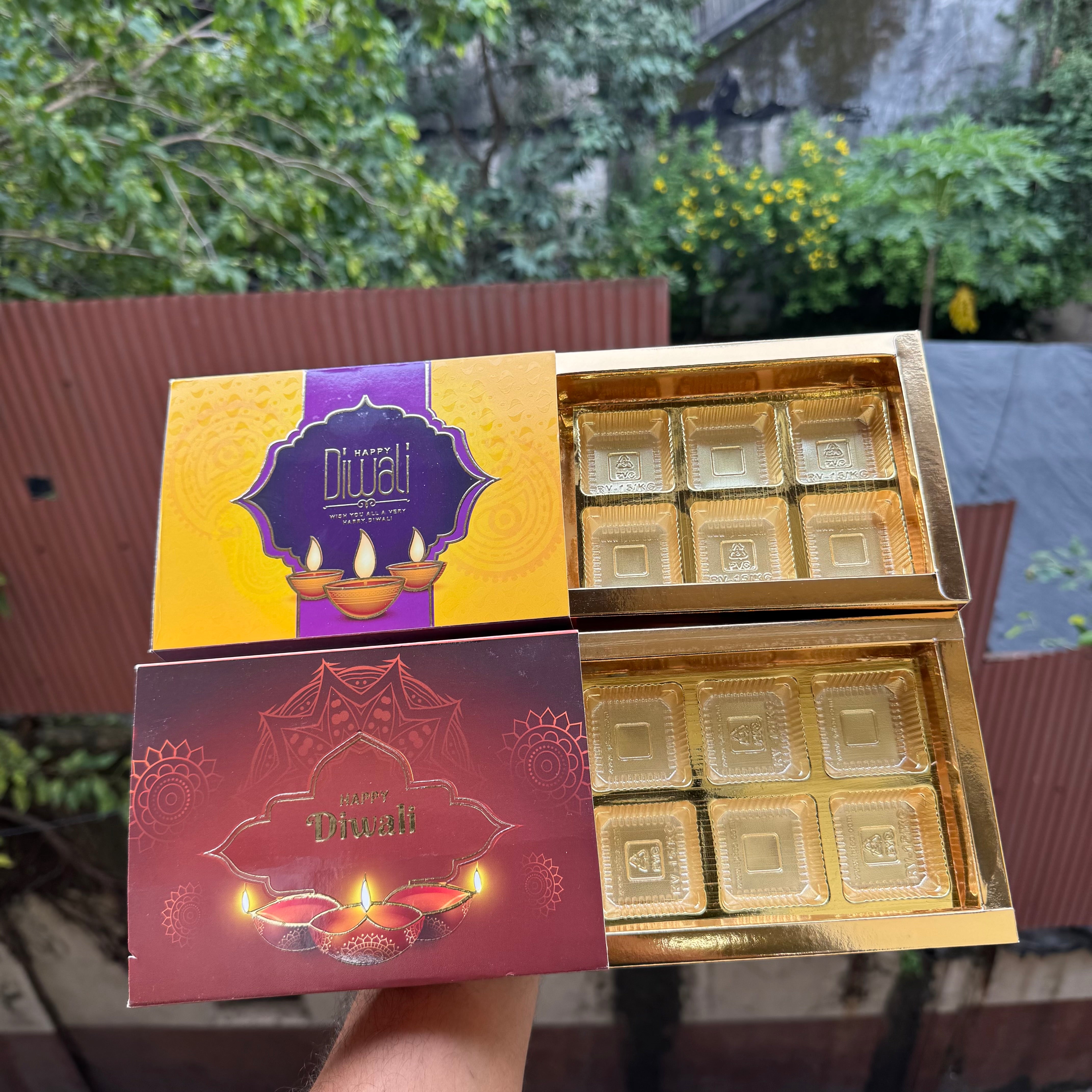 Diwali Slider Box (10pc) || 6 Cavity Size ~ Yellow & Plum