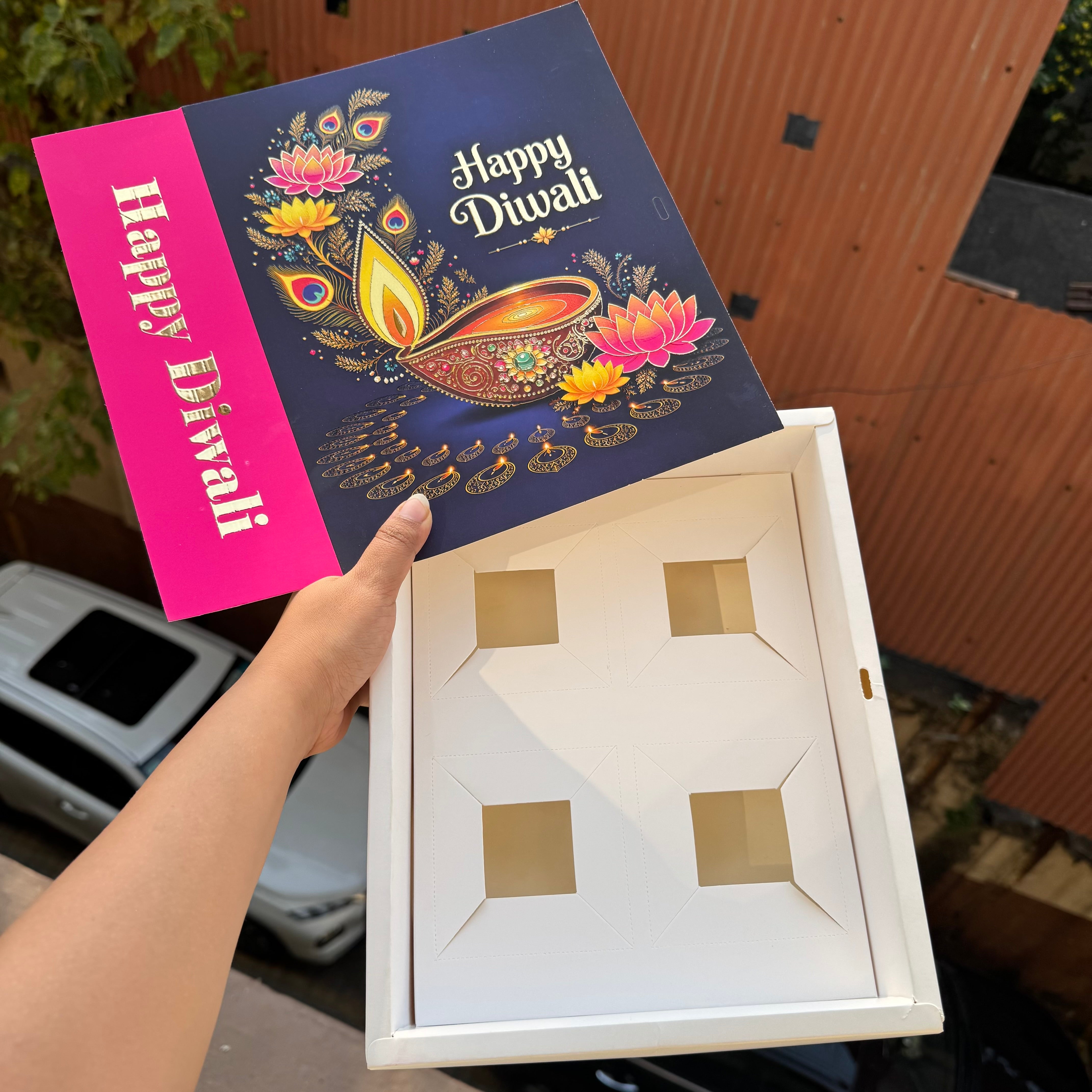 Top Tier Diwali Hamper Box With Premium Cavity Inserts (10pc) • [Box + Cavity + Ribbon Included]