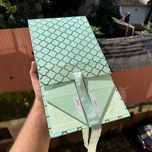 8x8x4 Moroccan Gold Foil Print Collapsible Ribbon Hamper Box (1pc)