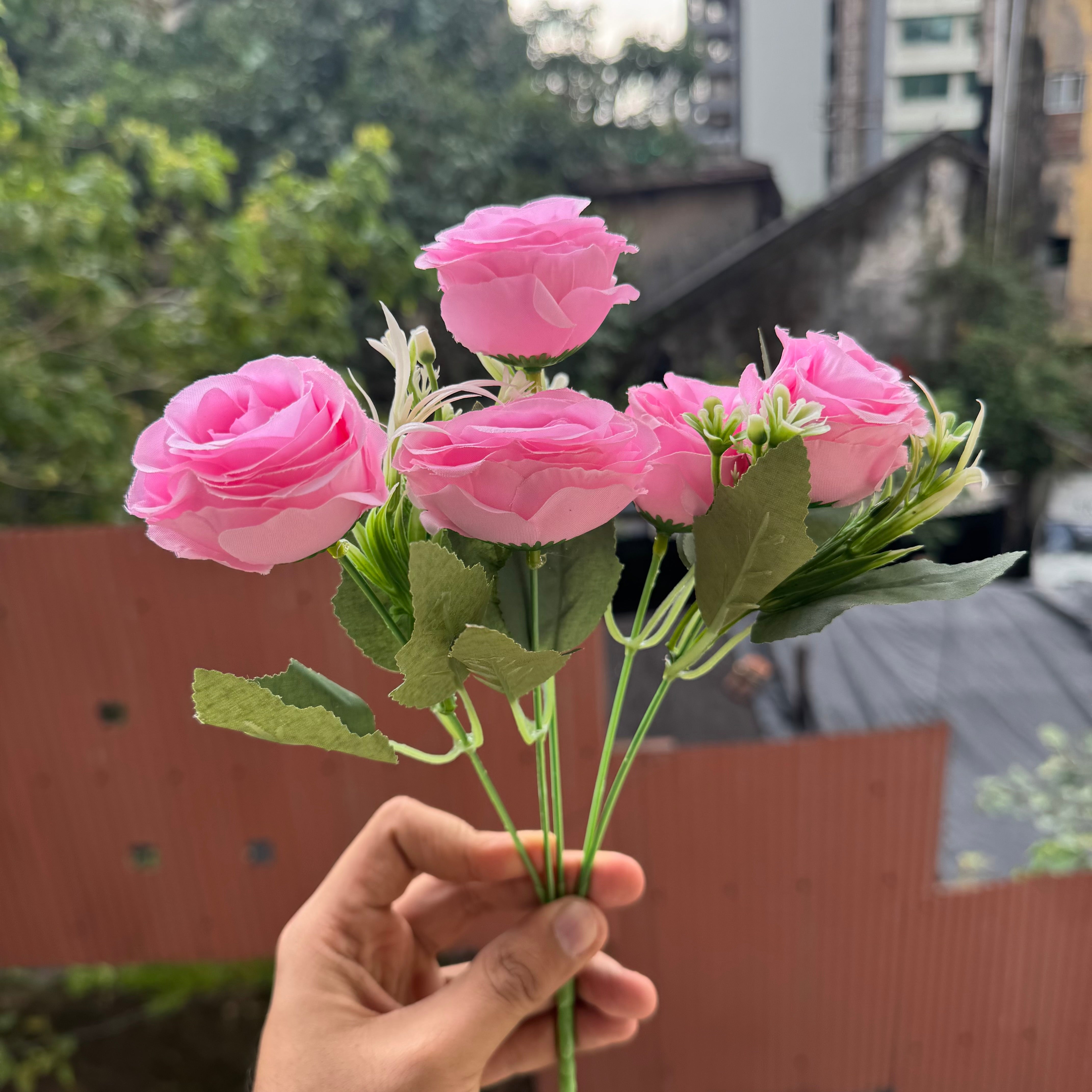 Artificial Flower Bunch With Stem and Leaves (1pc) #C [choose your colour]
