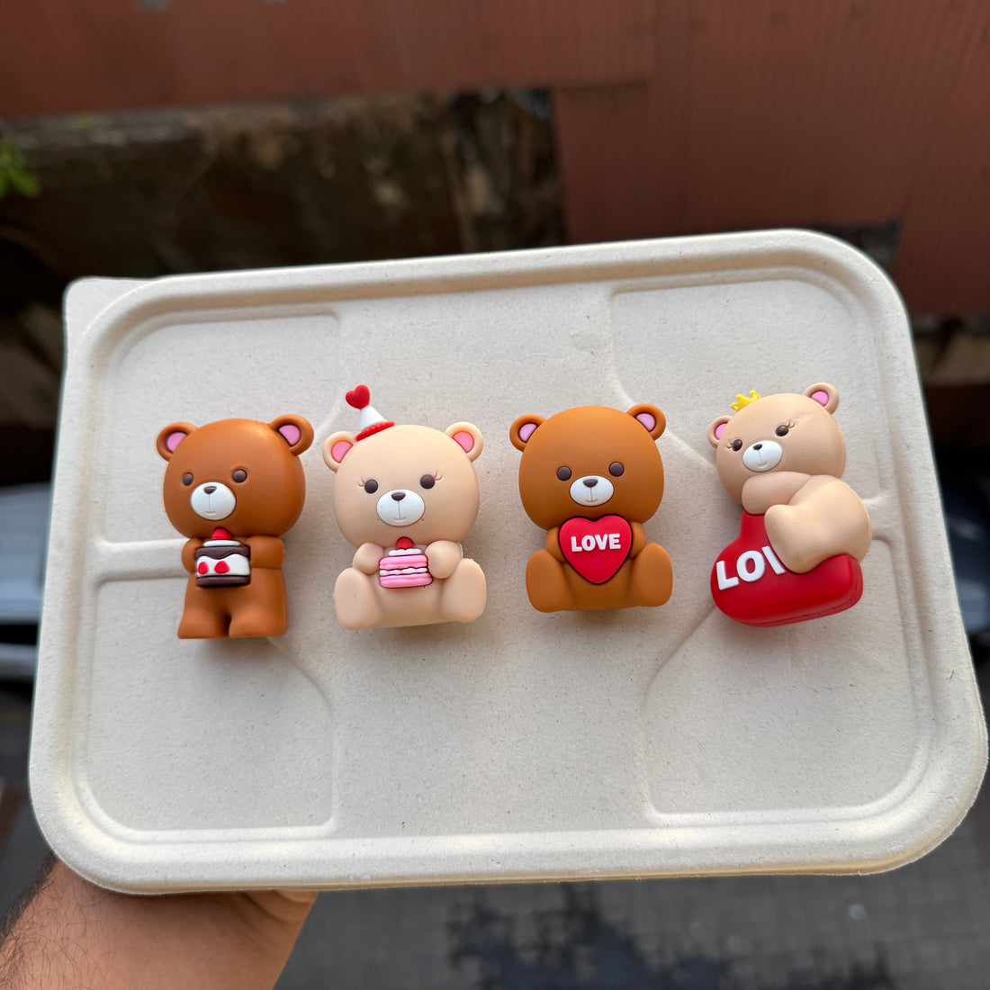 Cute Teddy Toy Topper Set Of 4pc