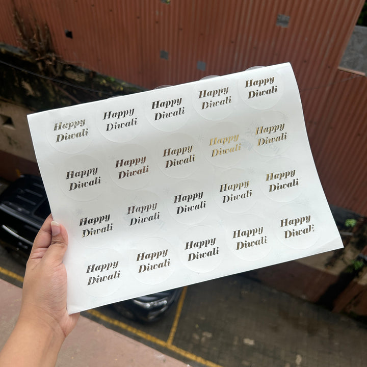 Happy Diwali Round Cut Transparent Foiled Embossed Stickers (40 stickers)