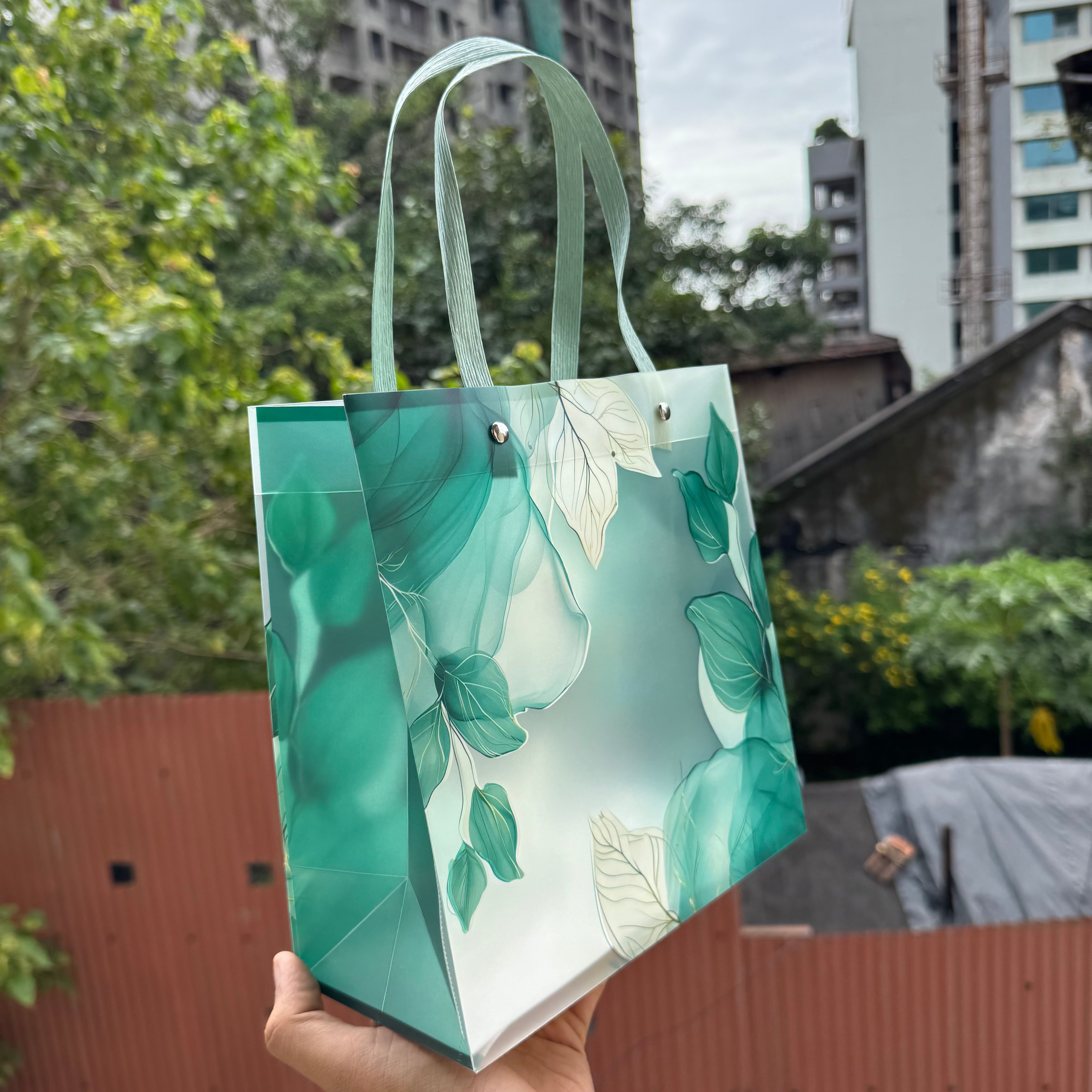 Floral Frosted Pvc Bag (10pc) ~ Jade