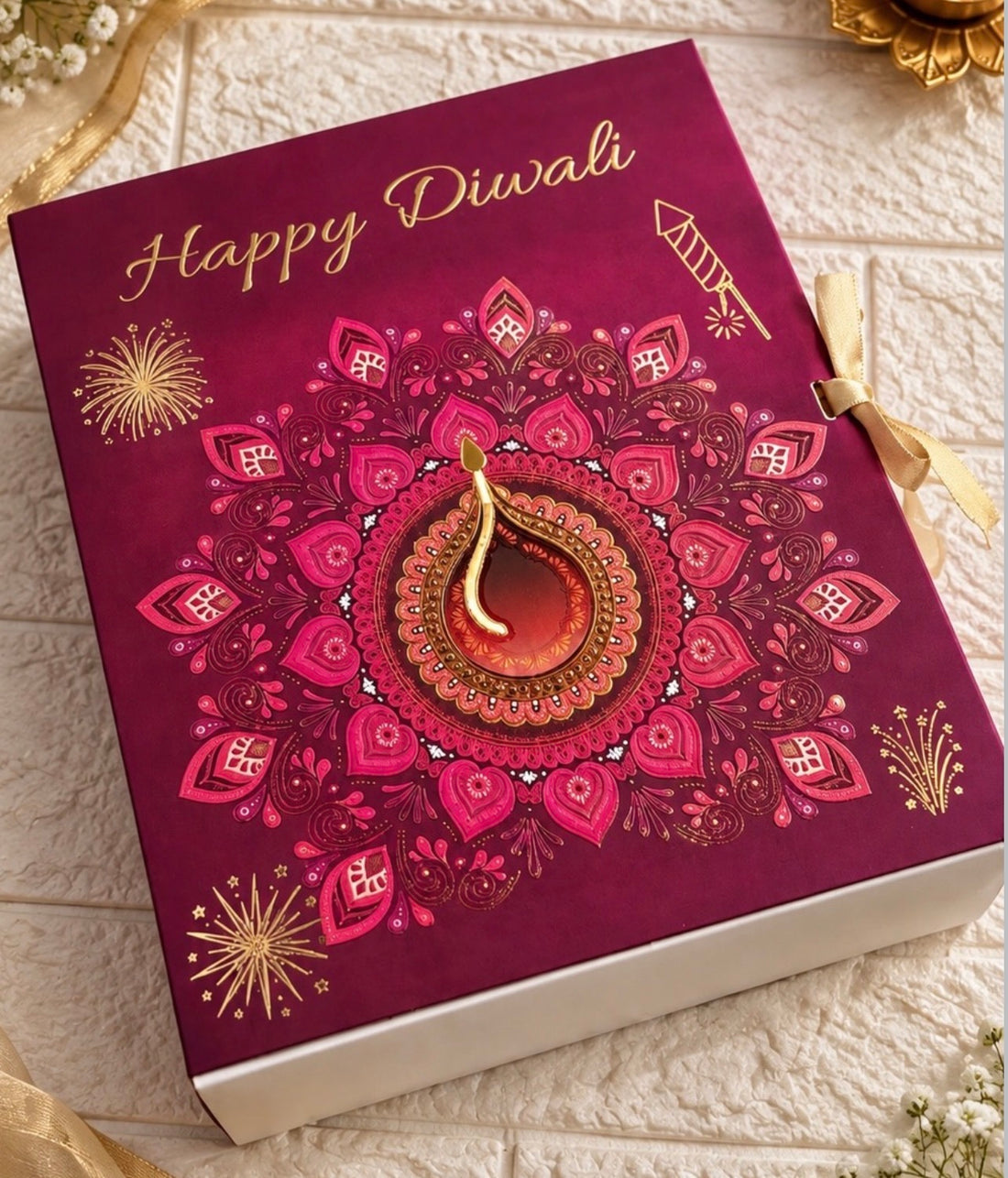 Diwali Foiled Premium Hamper Box with Ribbon 10pc | #C