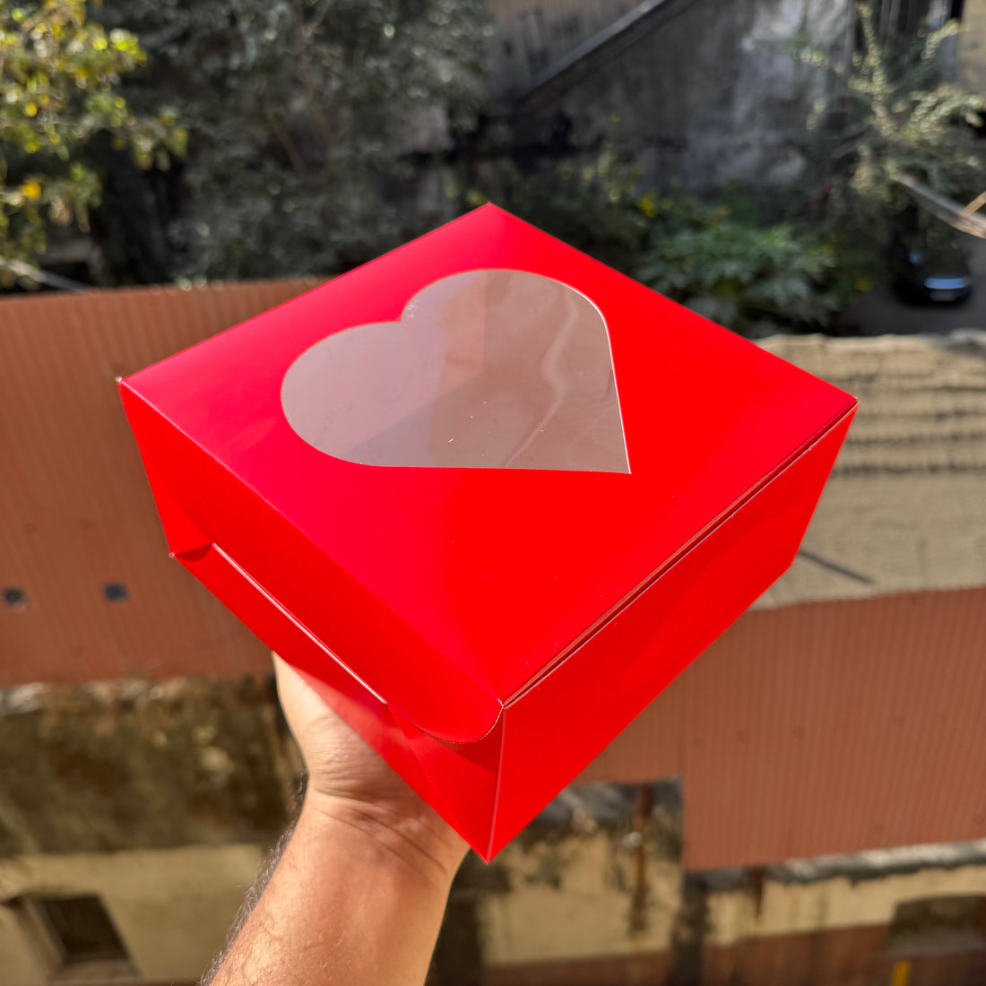 8inch Red Cake Box With Heart Cutout (1pc) - Valentine