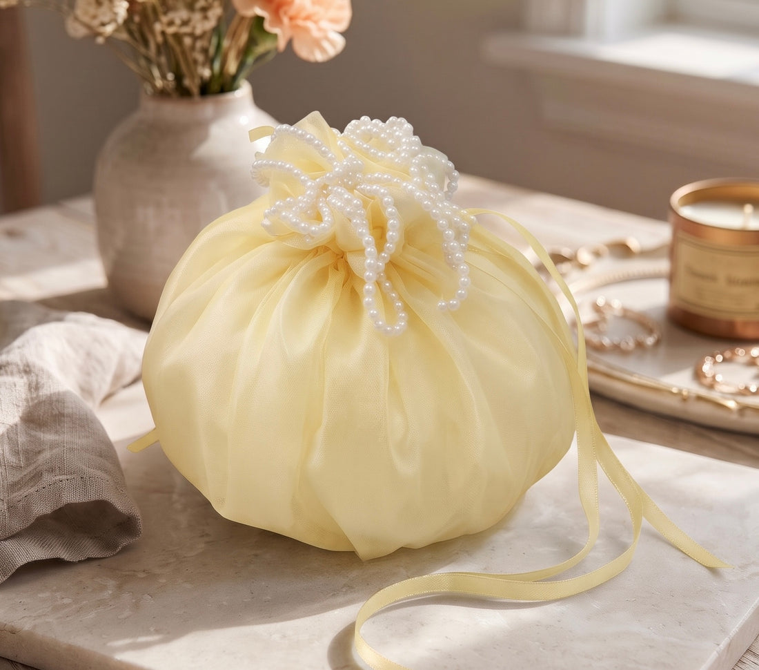 Pearl Organza Potli ~ Butter Yellow ~ 1pc