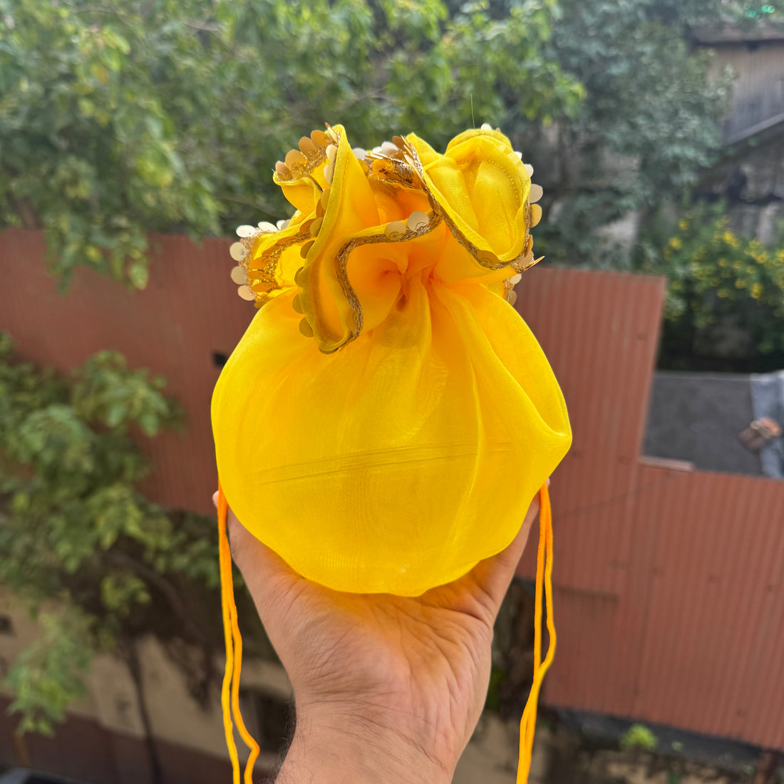 Organza Ribbon Potli (10pc) ~ Yellow