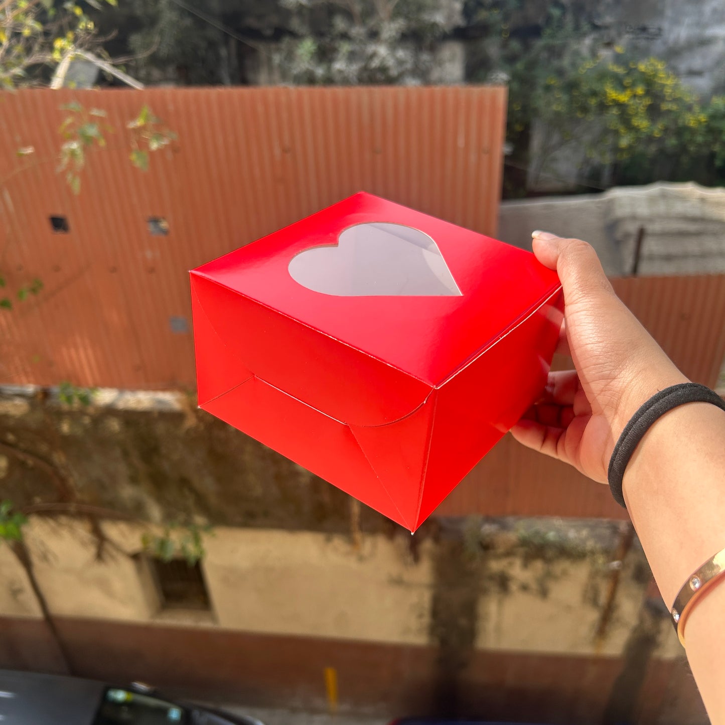 5inch Red Cake Box With Heart Cutout (1pc)