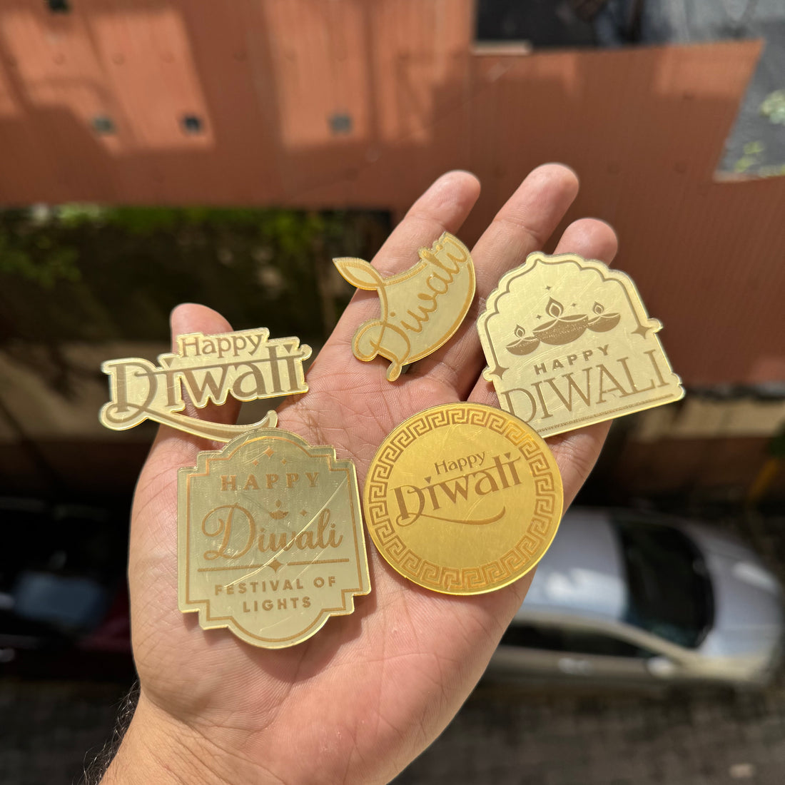 Diwali Acrylic Coin (5pc in a pack of 1 design) ~ Happy Diwali