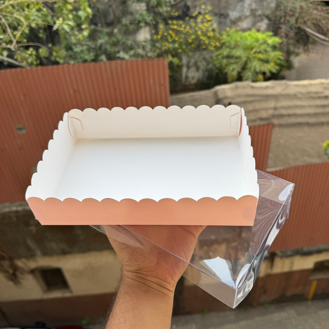 Rectangle Frill Box With Lid (10pc) • PINK