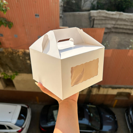 Cake Box With Handle and Window White 8x8x4 (10pc)