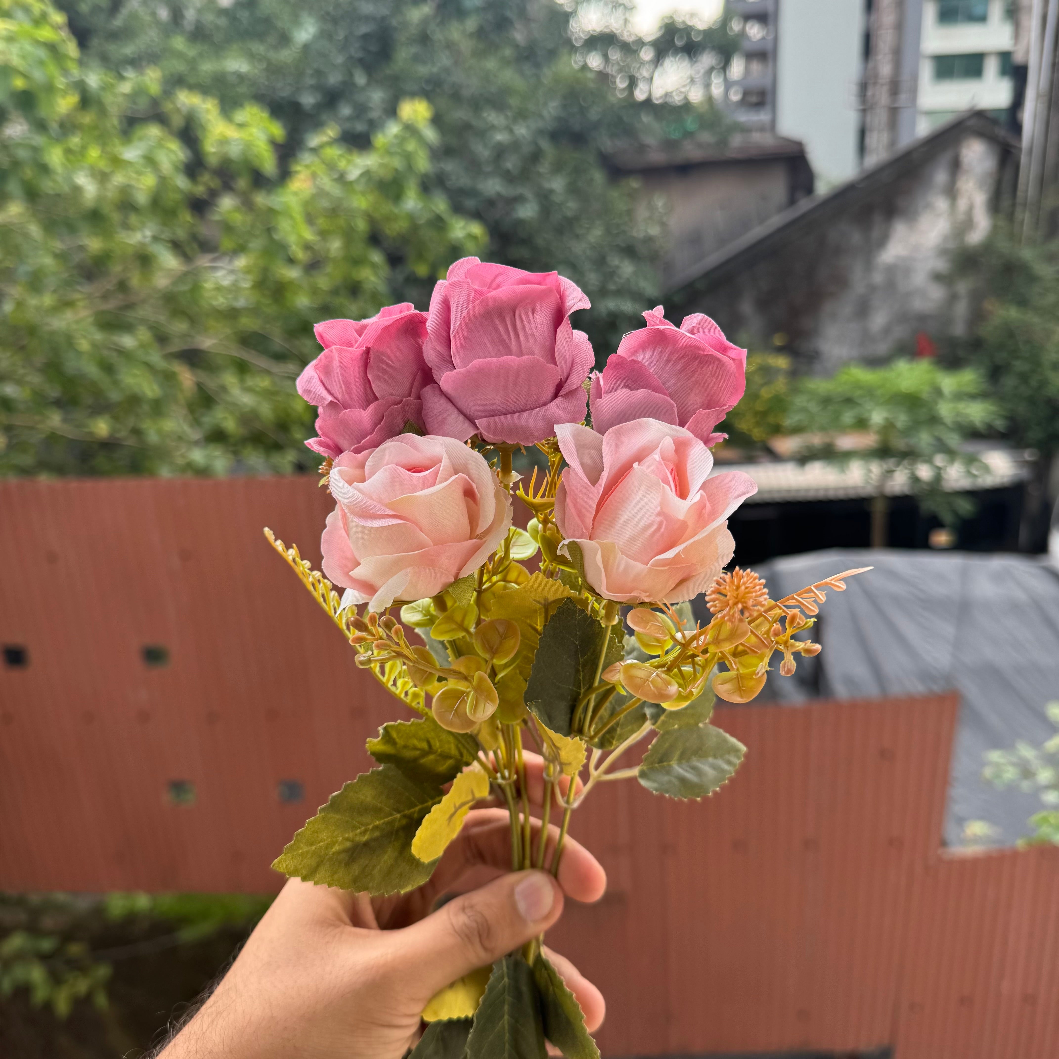 Artificial Flower Bunch With Stem and Leaves (1pc) #D [choose your colour]