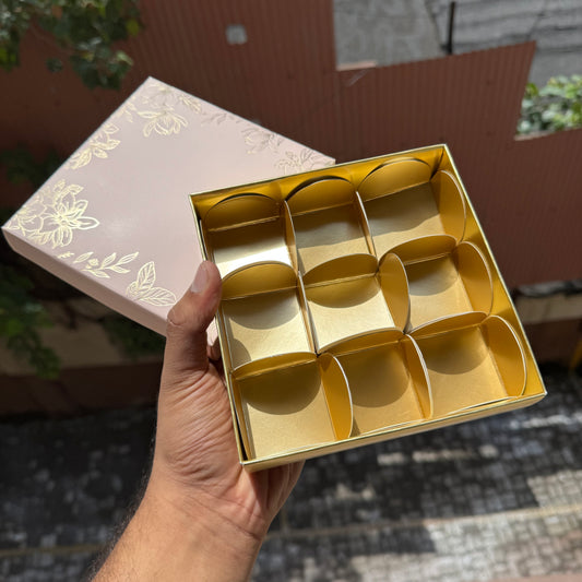 Pastel Petals Collection - 9 Cavity  Box with Premium Cavity for Chocolates,Truffles - Peach (10pc) Top Bottom