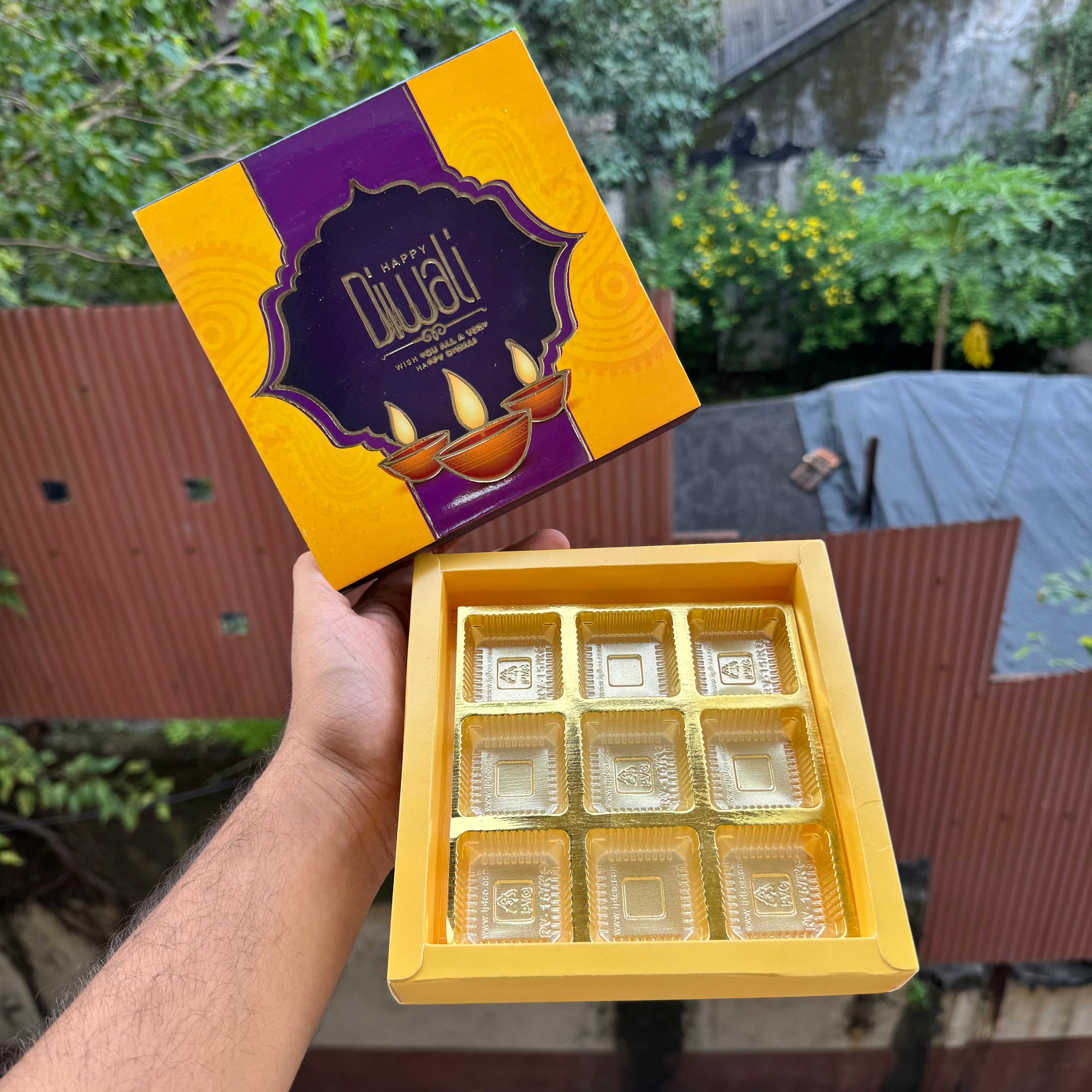 Diwali Slider Box (10pc) || 9 Cavity Size ~ Yellow & Plum