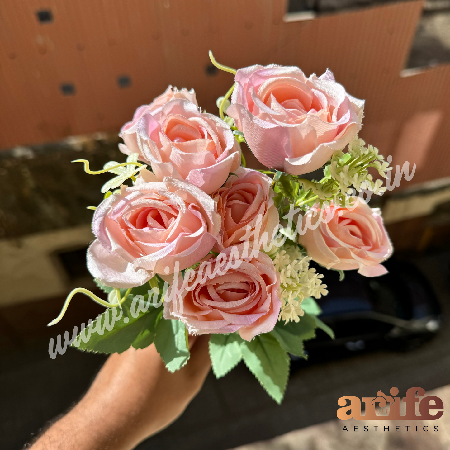 Pink Rose Artificial Flower Bunch