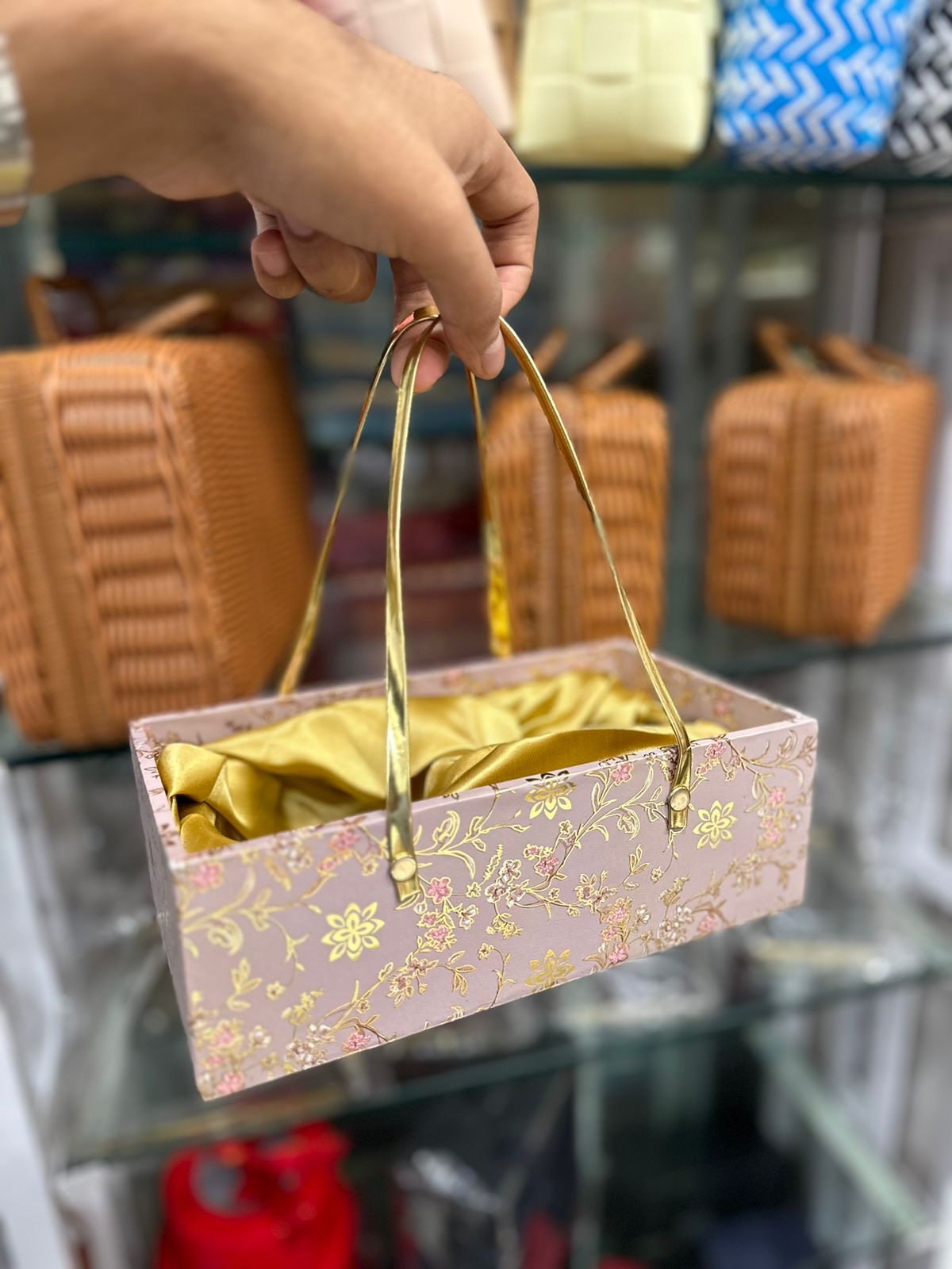 Premium Mdf Jar Bag Blush Pink with Gold Detailing
