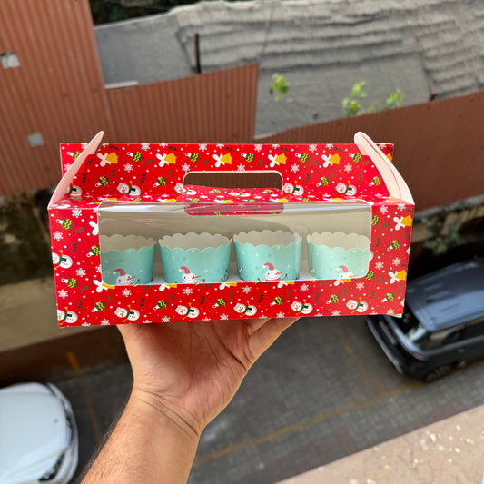 Christmas Box For 4 Cupcake / Jar / Candle / Bento Cupcake Hamper With Handle (10pc)