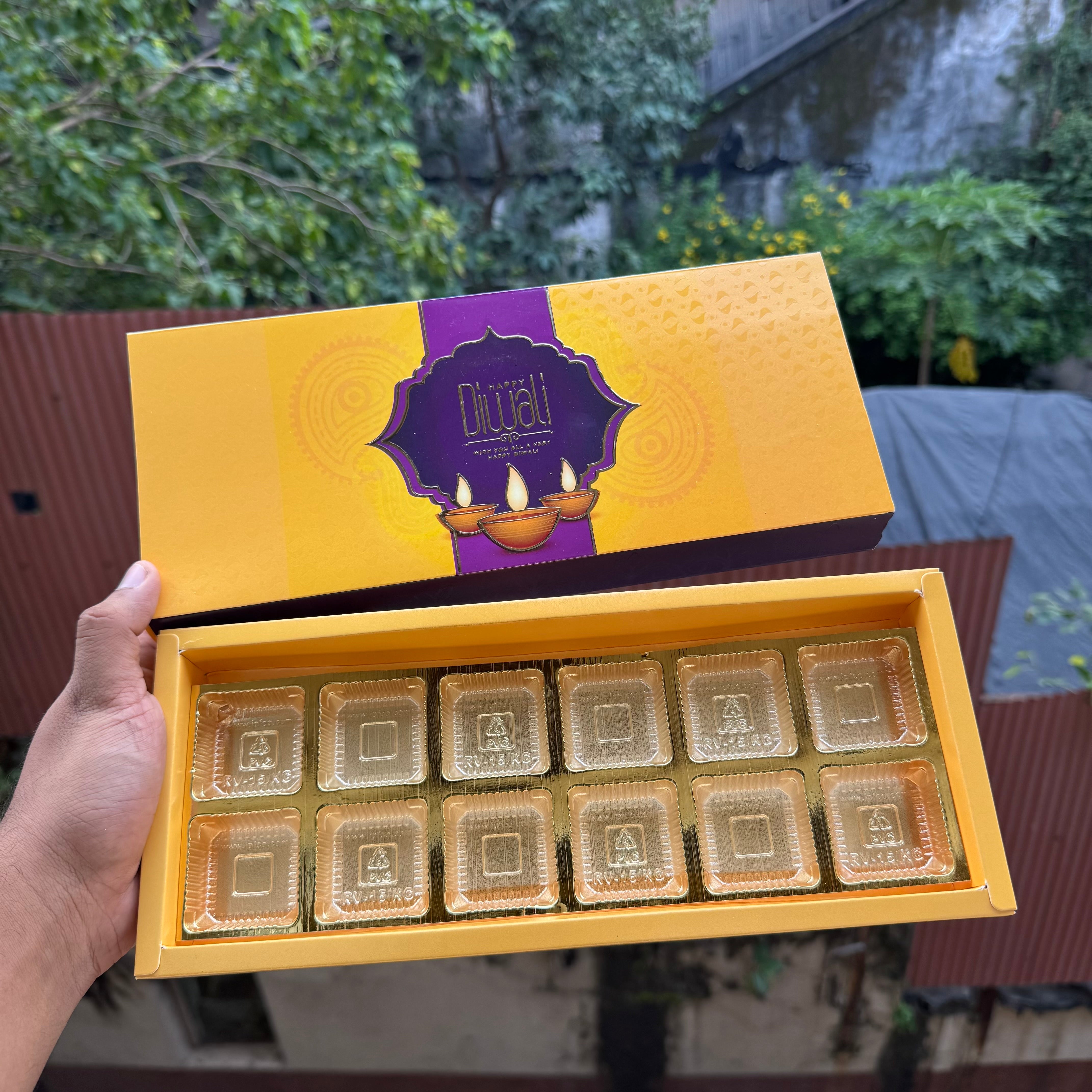 Diwali Slider Box (10pc) || 12 Cavity Size ~ Yellow & Plum