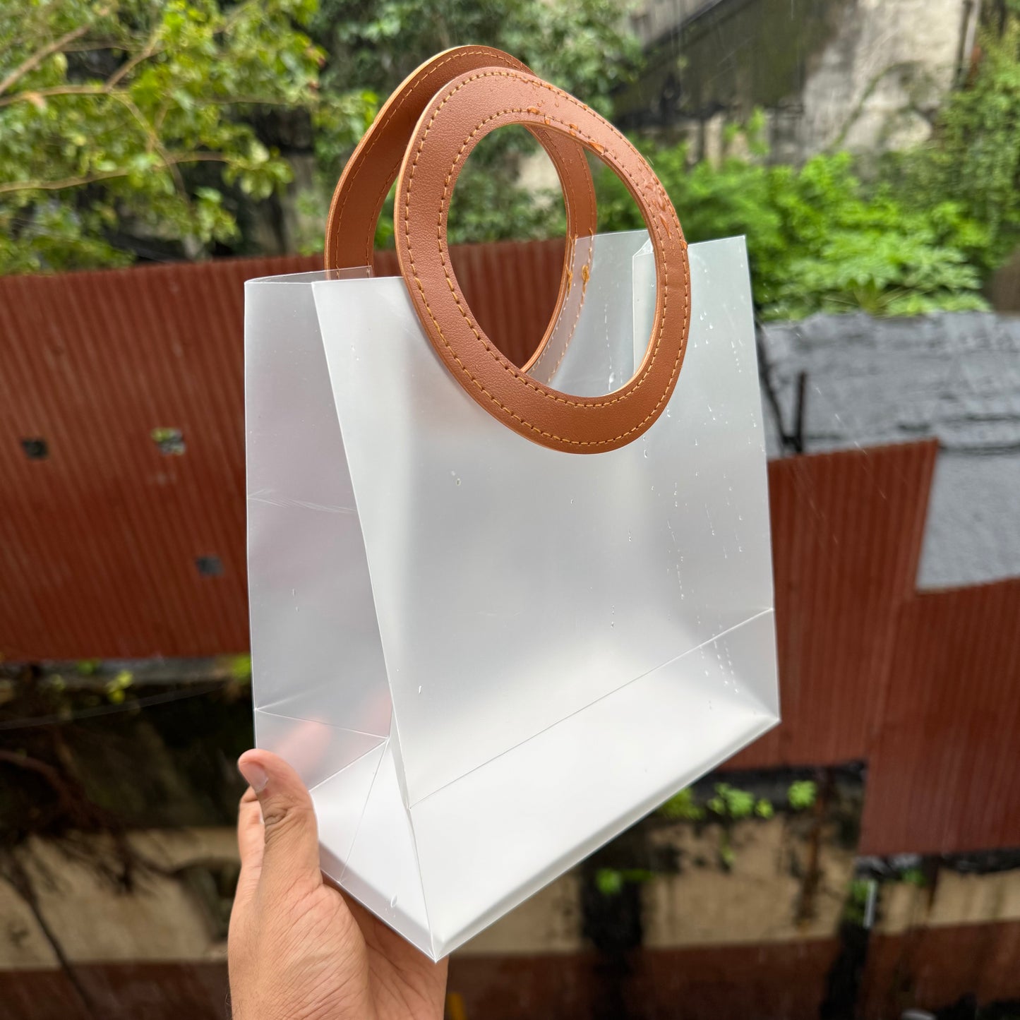 Pvc Frosted Round Bag 8x9 (10pc) Tan Brown