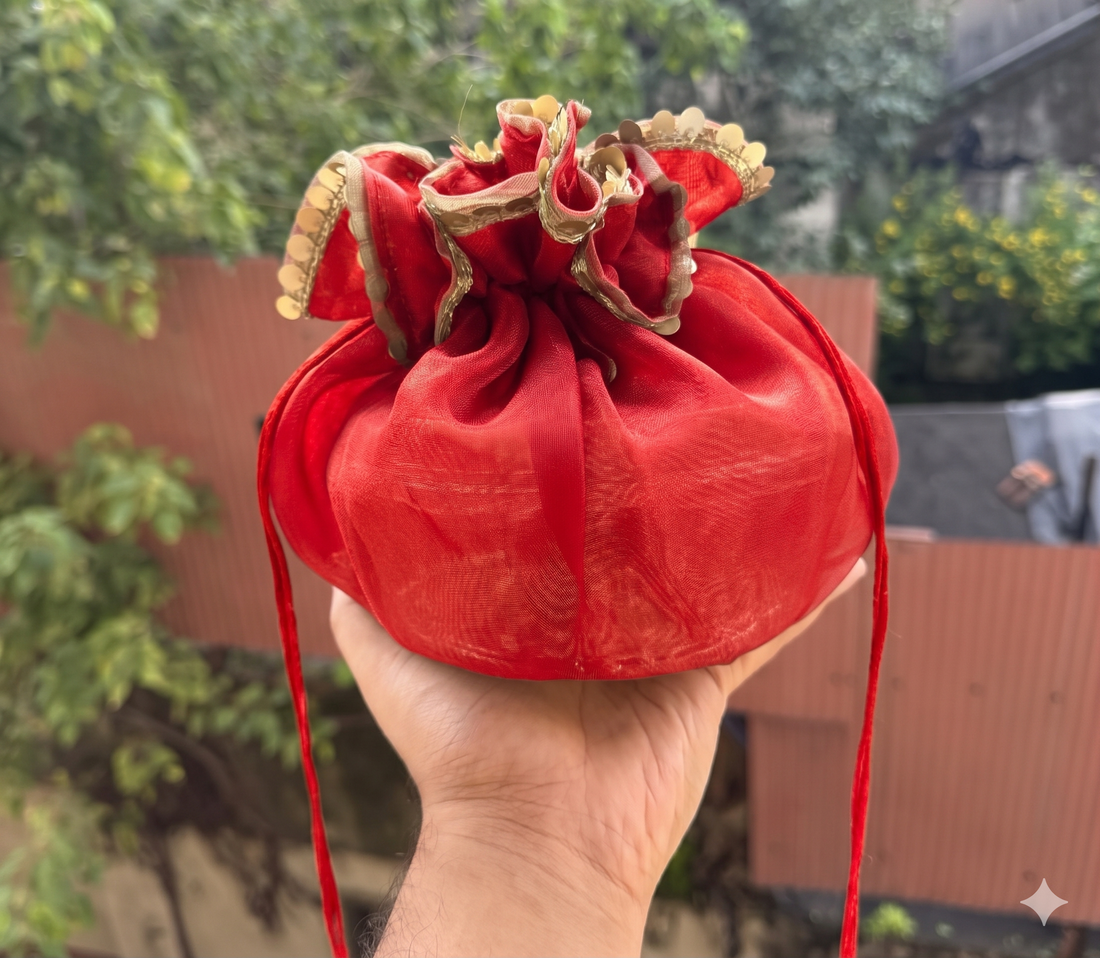 Organza Ribbon Potli (10pc) ~ Red