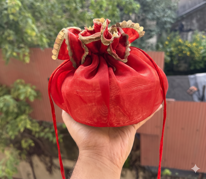 Organza Ribbon Potli (10pc) ~ Red
