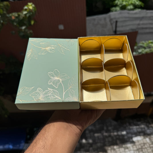 Pastel Petals Collection - 6 Cavity  Box with Premium Cavity for Chocolates,Truffles - Mint Green (10pc) Top Bottom