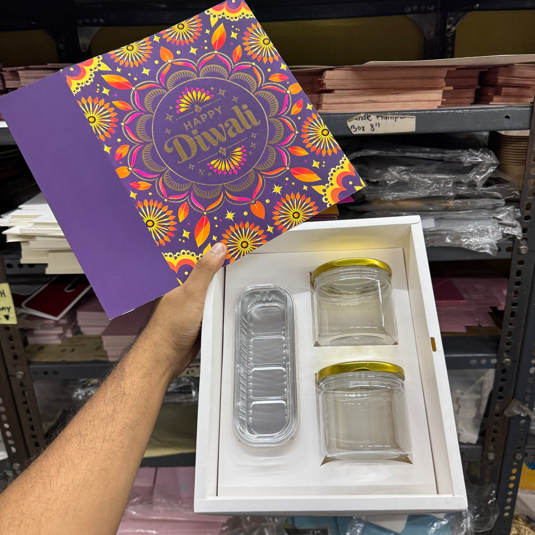 Top Tier Diwali Hamper Box With Premium Cavity Inserts (10pc) • [Box + Cavity + Ribbon Included]