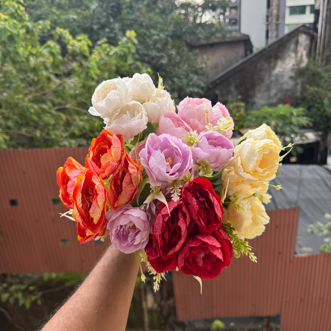 Artificial Flower Bunch With Stem and Leaves (1pc) #A [choose your colour]