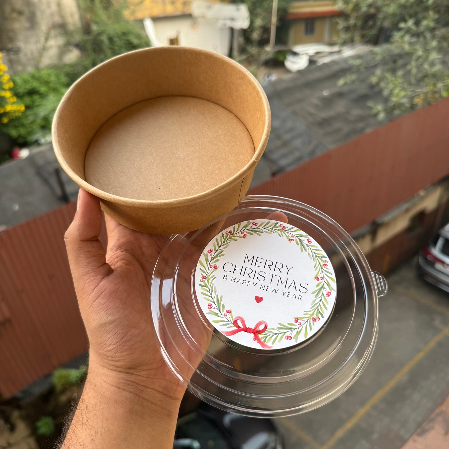 Christmas 500ml Kraft Tub + Sticker (15pc)