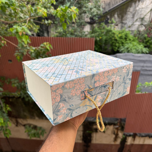 Premium Aesthetic Floral Print Collapsible Hamper Box with Gold Foiling Detailing