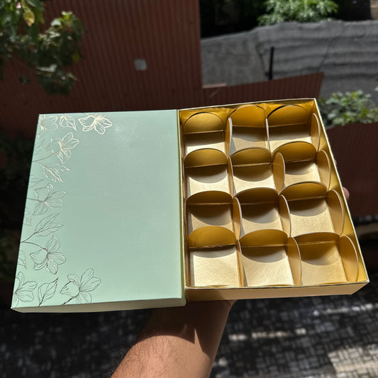 Pastel Petals Collection - 12 Cavity  Box with Premium Cavity for Chocolates,Truffles - Mint Green (10pc) Top Bottom