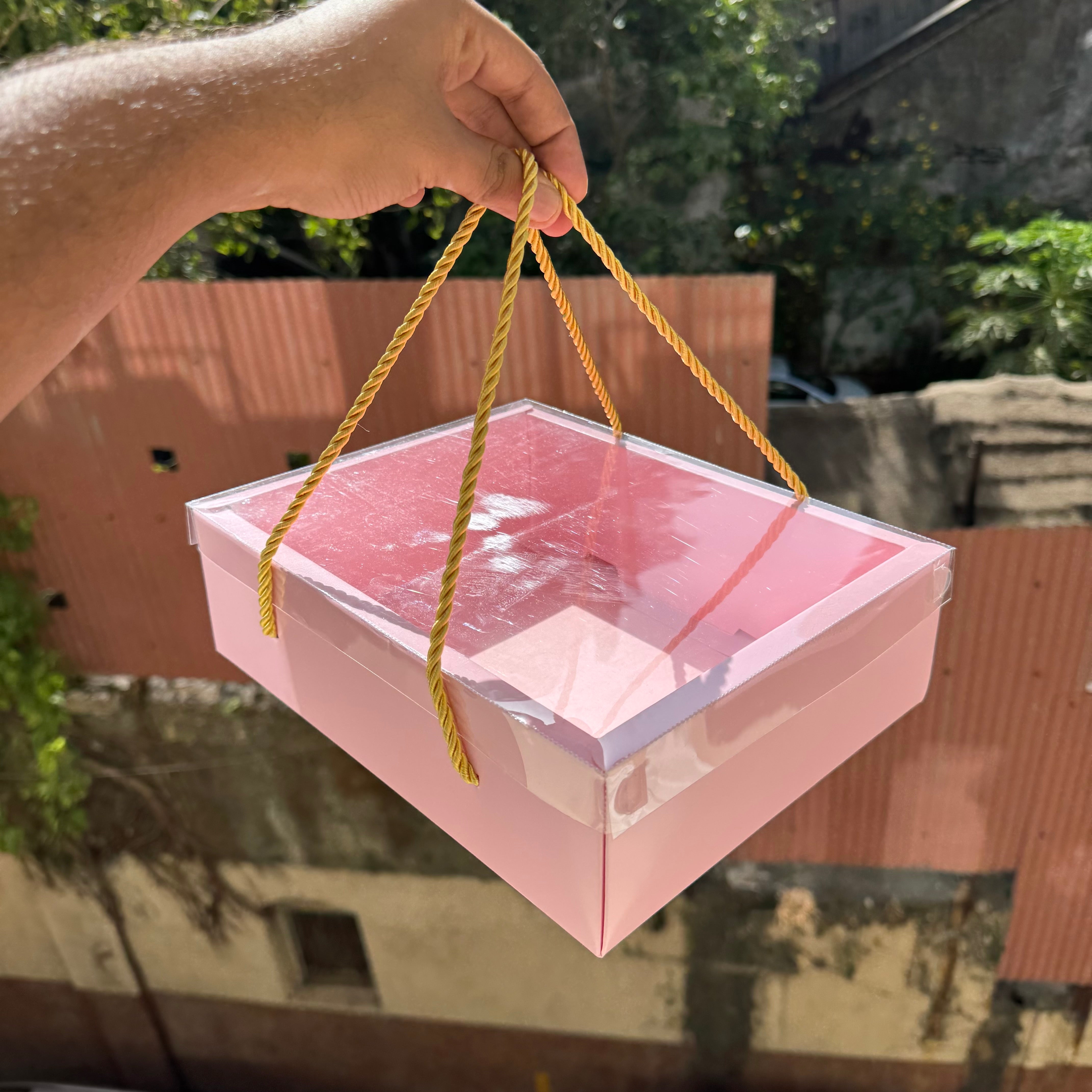 Baby Pink Hamper Box With Transparent Lid And Handle (10pc)