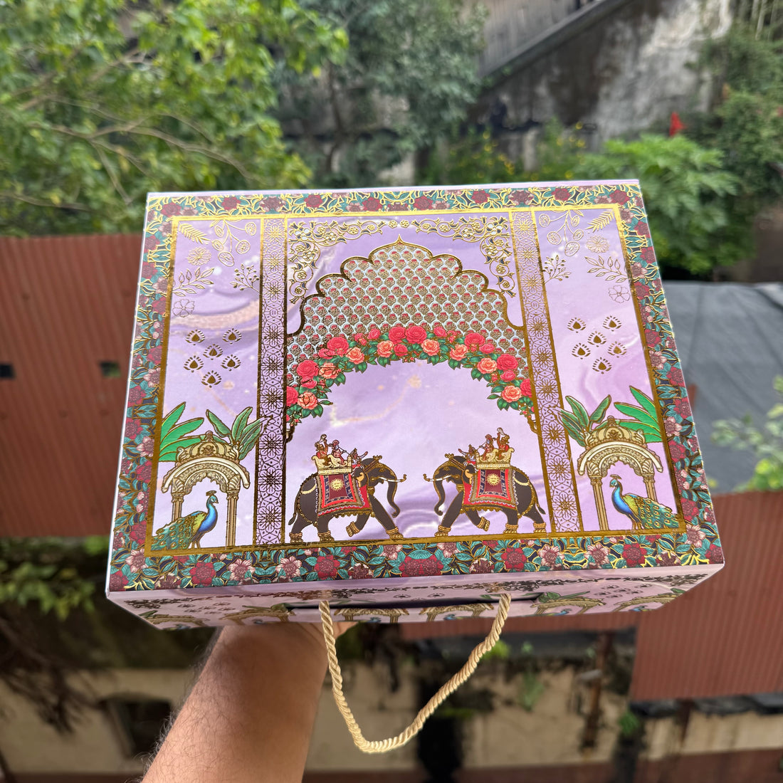 Bespoke Collapsible Hamper Boxes With Gold Foiling Detail and Handle • Lilac