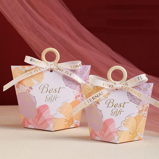 Pretty Box Floral Print With Ring And Ribbon For Chocolates / Candles / Jewellery (10pc)