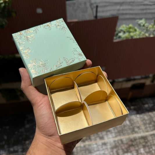 Pastel Petals Collection - 4 Cavity  Box with Premium Cavity for Chocolates,Truffles - Mint Green (10pc) Top Bottom